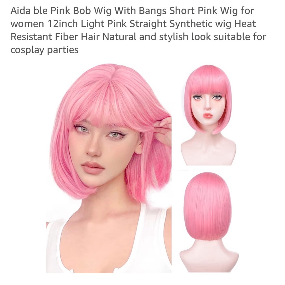 Pink Short Bob Wig with Bangs